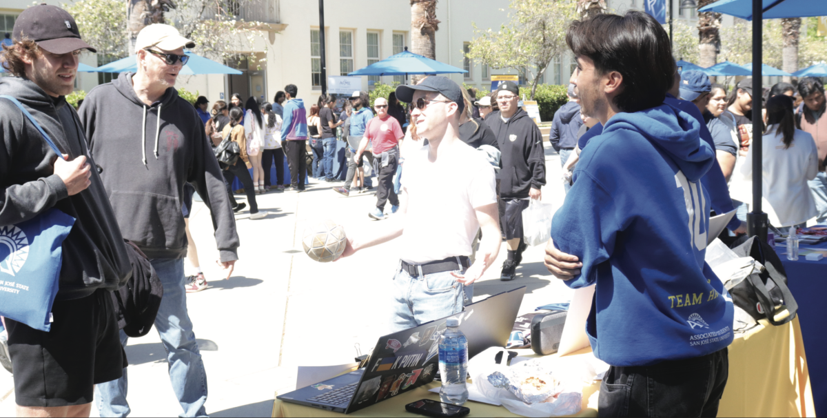 The San Jos&#233; State University Club Handball team greet prospective students and families on 7th Street during Admitted Spartan Day on Saturday afternoon.